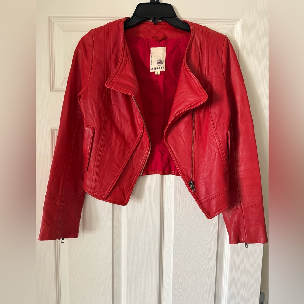 Genuine Leather Fitted Red Jacket